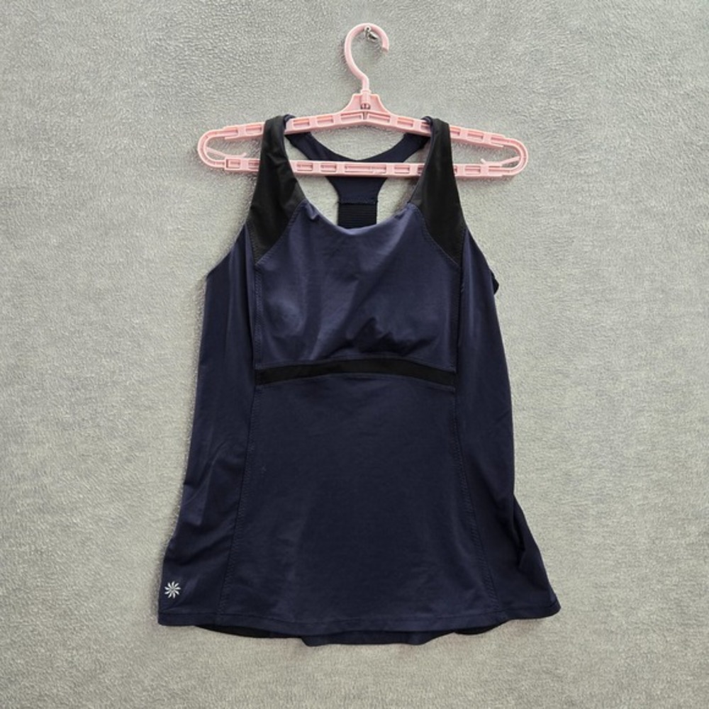 Athleta Women Activewear Top L Blue Colorblock Ace Racer Racerback Mesh Pullover